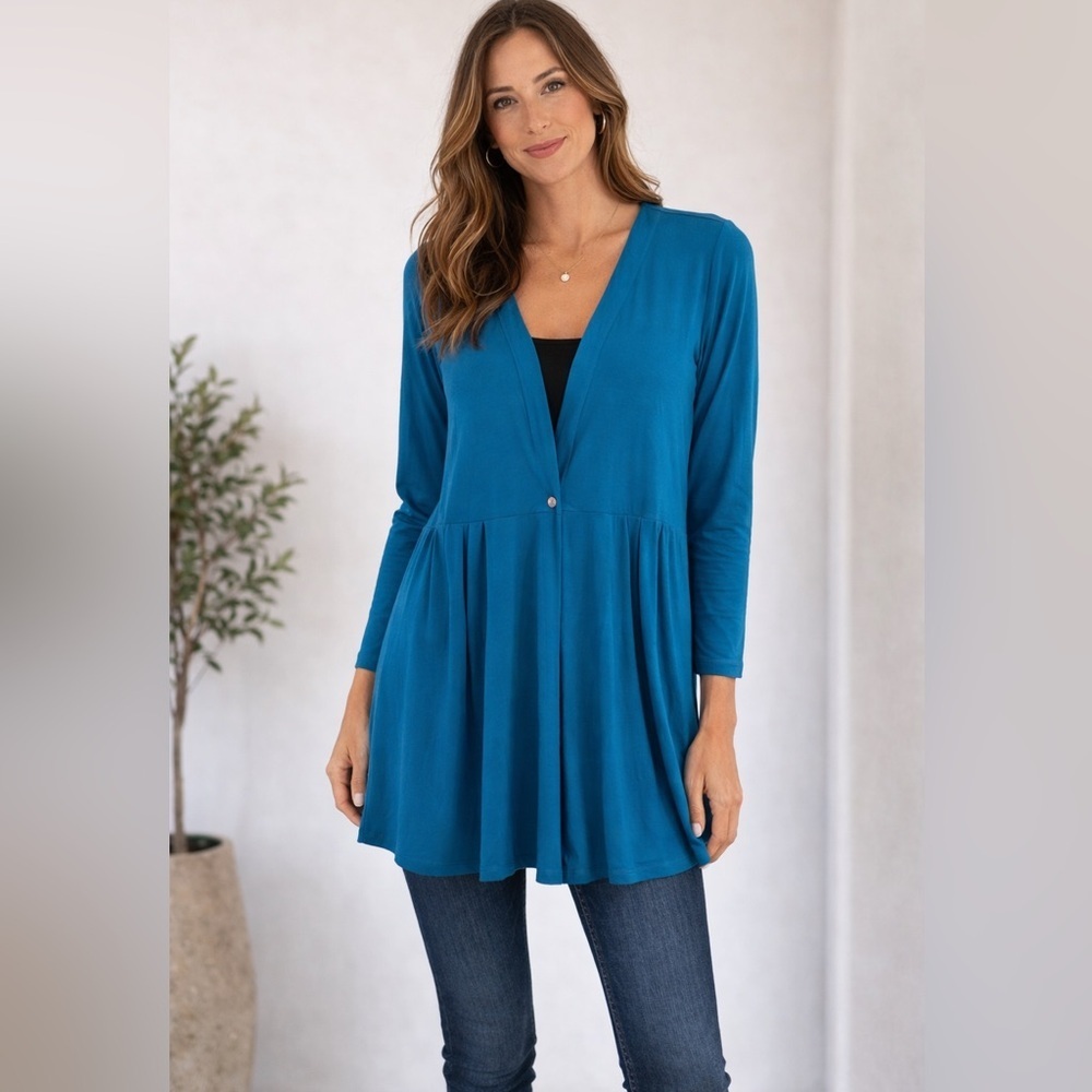 J Jill Wearever collection cyan one button front cardigan babydoll  medium tall